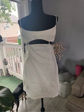 Zara White Midi Dress with Cutout and Spaghetti Straps